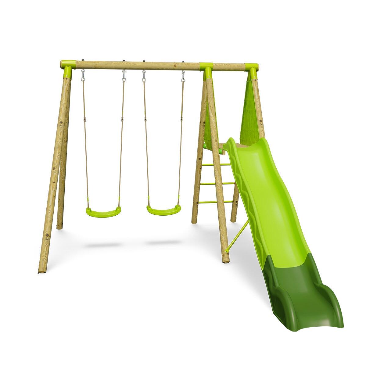 Balançoire en bois 2,30 m Topwood LUMI VERT - 4 enfants 1/7