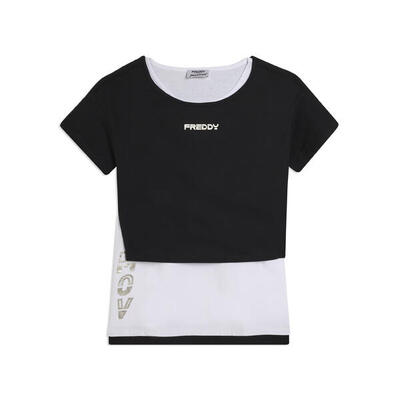 Completo t-shirt cropped e canotta con stampa perlata