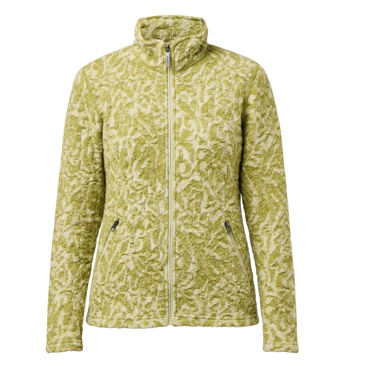 IVANHOEOEFSWEDEN Dámská vlněný kardigan Tuva Jacquard se zipem v zlaté limetkové barvě