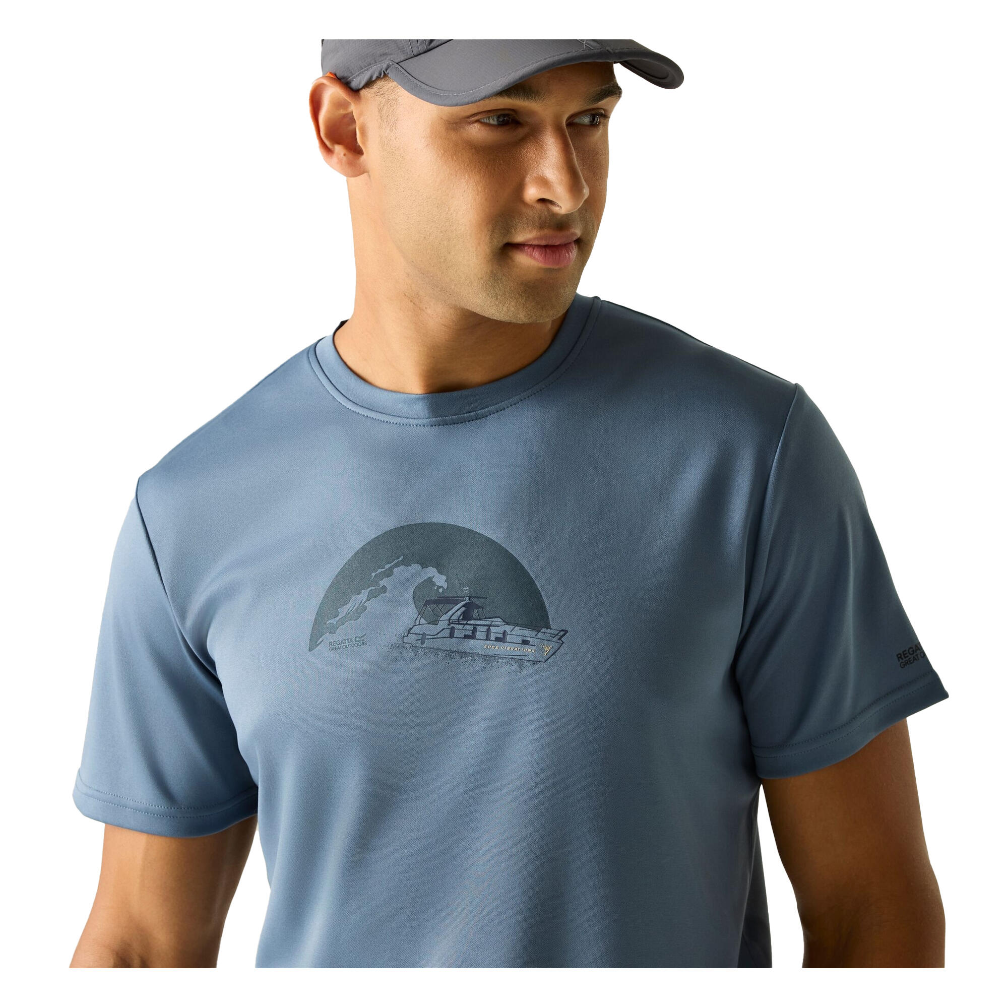 Tshirt Motif/style Bateau FINGAL SLOGAN Homme (Bleu De Chine) 4/5