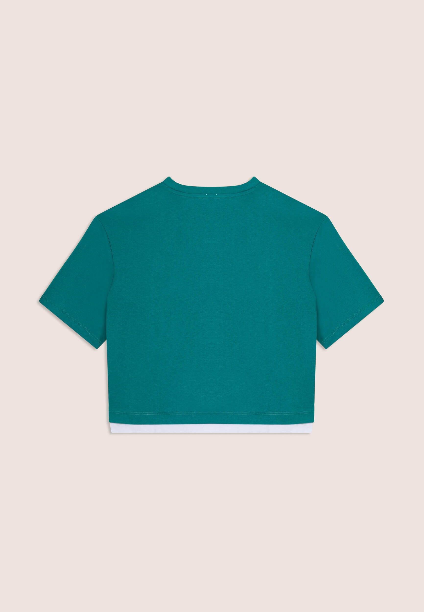 Camiseta cropped con inserción en contraste y logotipo perlado 2/3