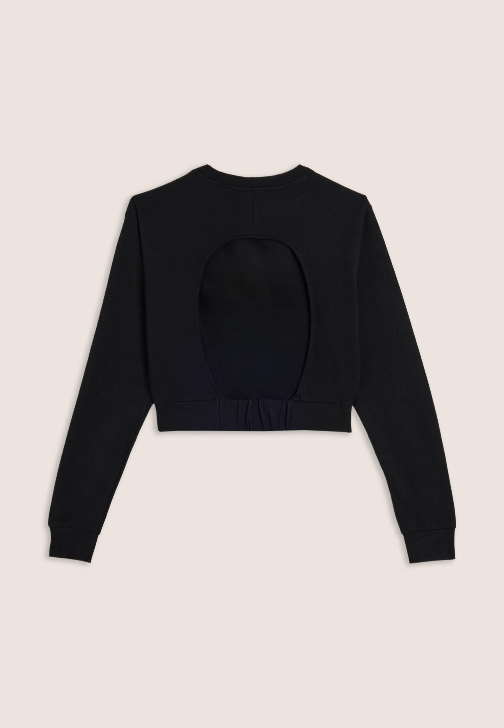 Felpa cropped in french terry con schiena cut out 2/3