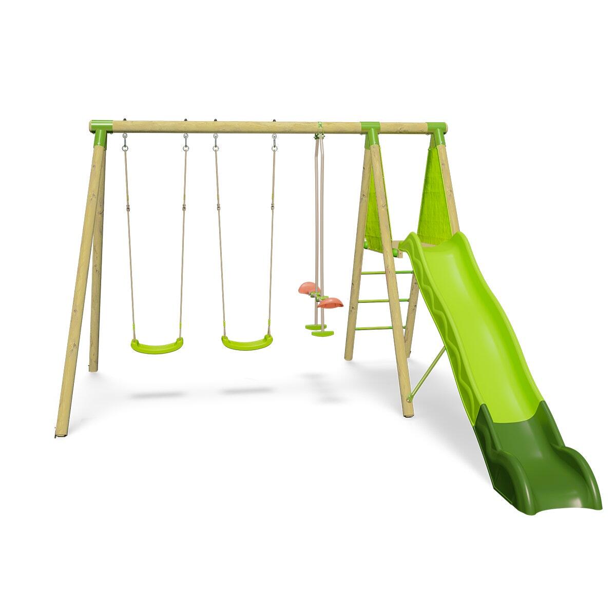 Station de jeux bois 2,30 m Topwood AZUKI VERT- 6 enfants 1/7