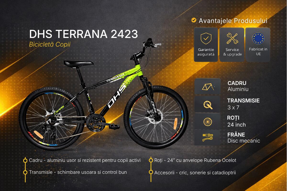 DHS Terrana 2423 Kinderfahrrad – 24 Zoll, Modell 2026, Grün-Schwarz 3/7