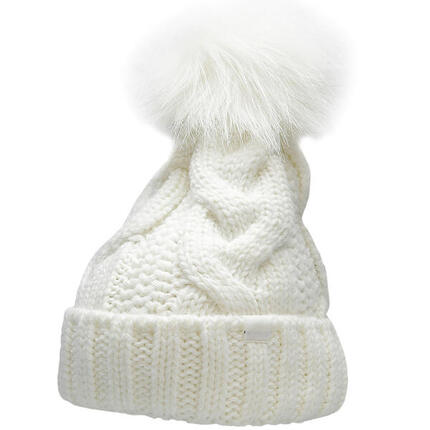 Bonnet 4F femme blanc cassé avec pompon