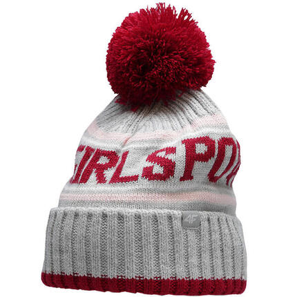 Bonnet 4F fille melange gris avec pompon