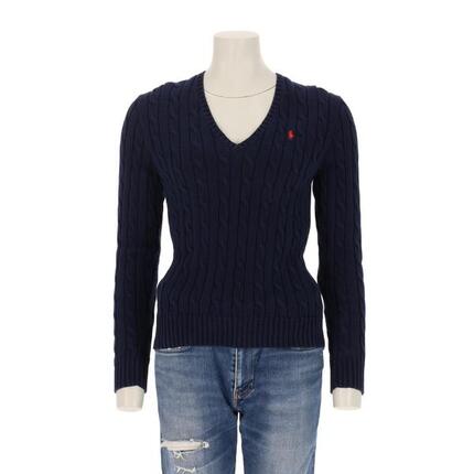 Reconditionné - Pull Femme torsadé Col V Marine - Très Bon État