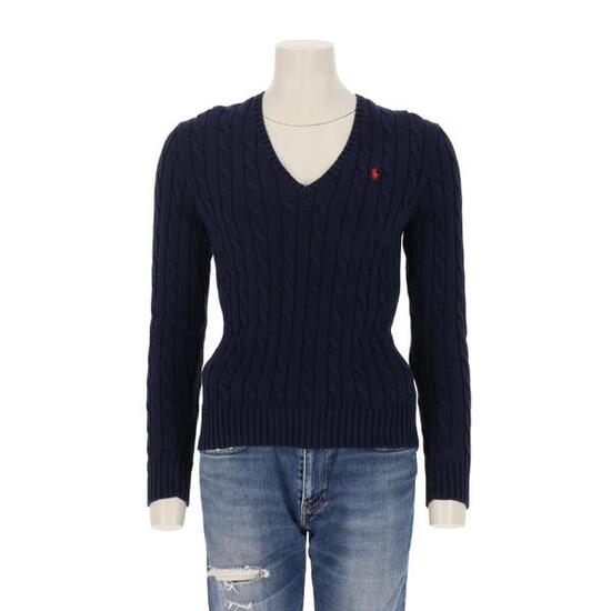 Reconditionné - Pull Femme torsadé Col V Marine - Très Bon État