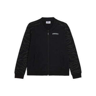 Felpa Zip con Collo Bomber e Motivo Grafico