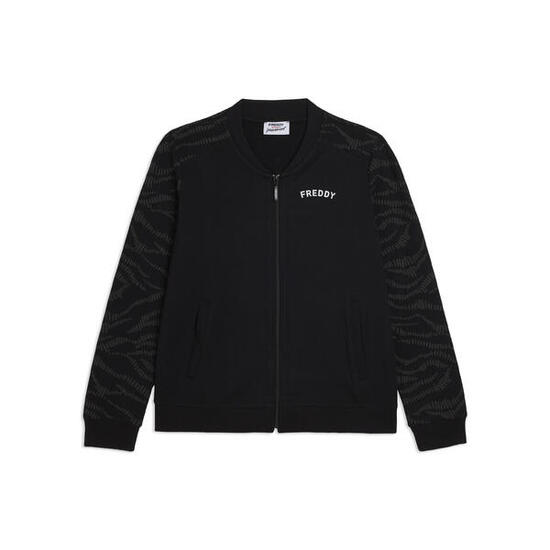 Felpa Zip con Collo Bomber e Motivo Grafico