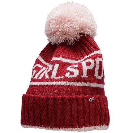 Bonnet 4F pour fille avec pompon rouge