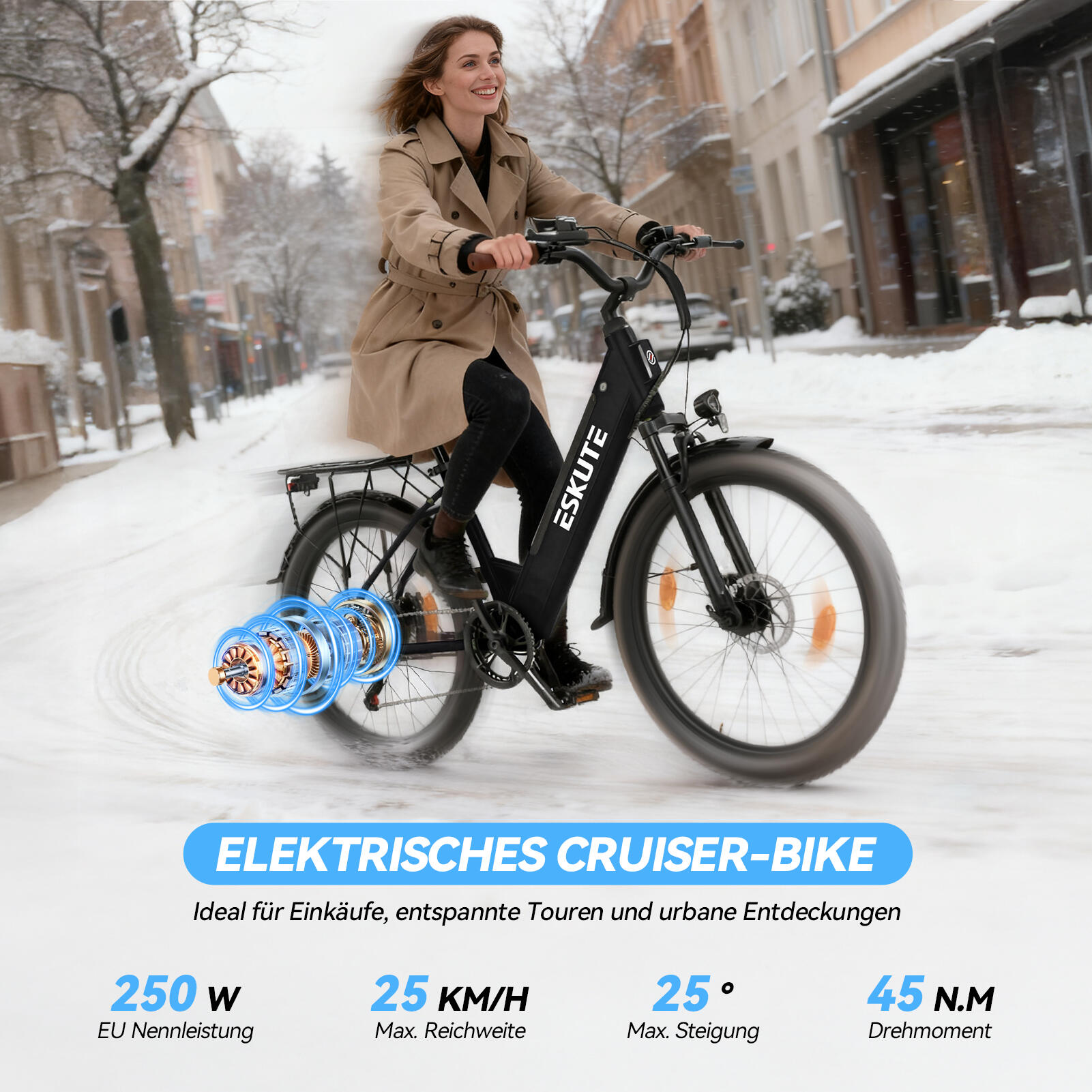 Bicicletta elettrica ESKUTE C100 Plus 26", motore da 250W, batteria da 36V 13Ah 3/7