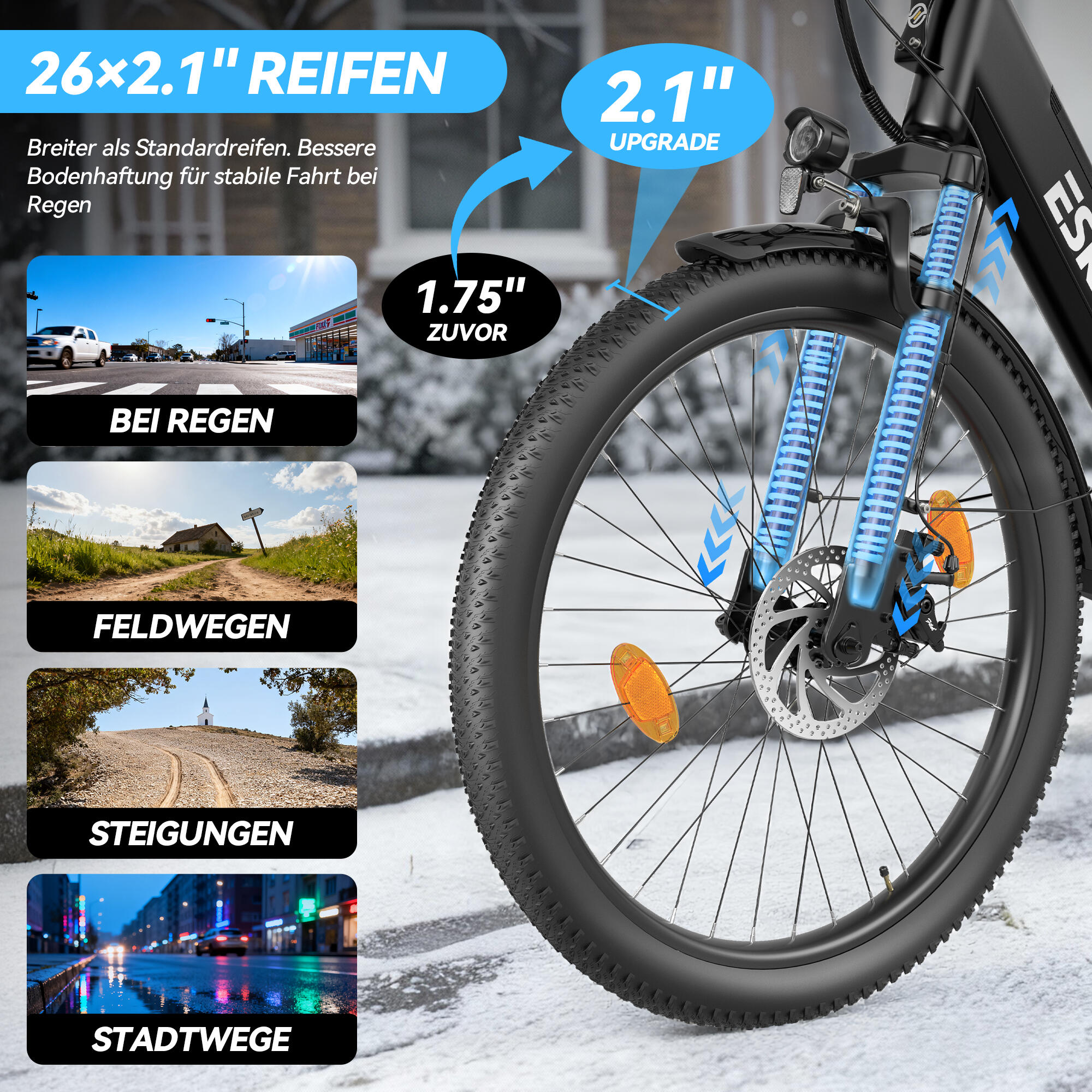 Bicicletta elettrica ESKUTE C100 Plus 26", motore da 250W, batteria da 36V 13Ah 5/7
