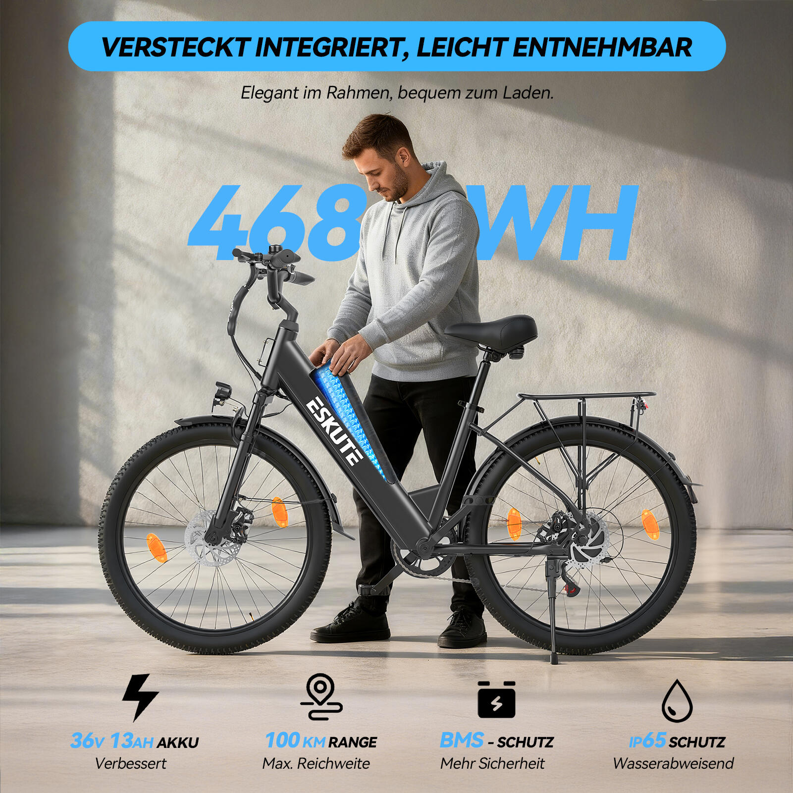 Bicicletta elettrica ESKUTE C100 Plus 26", motore da 250W, batteria da 36V 13Ah 4/7