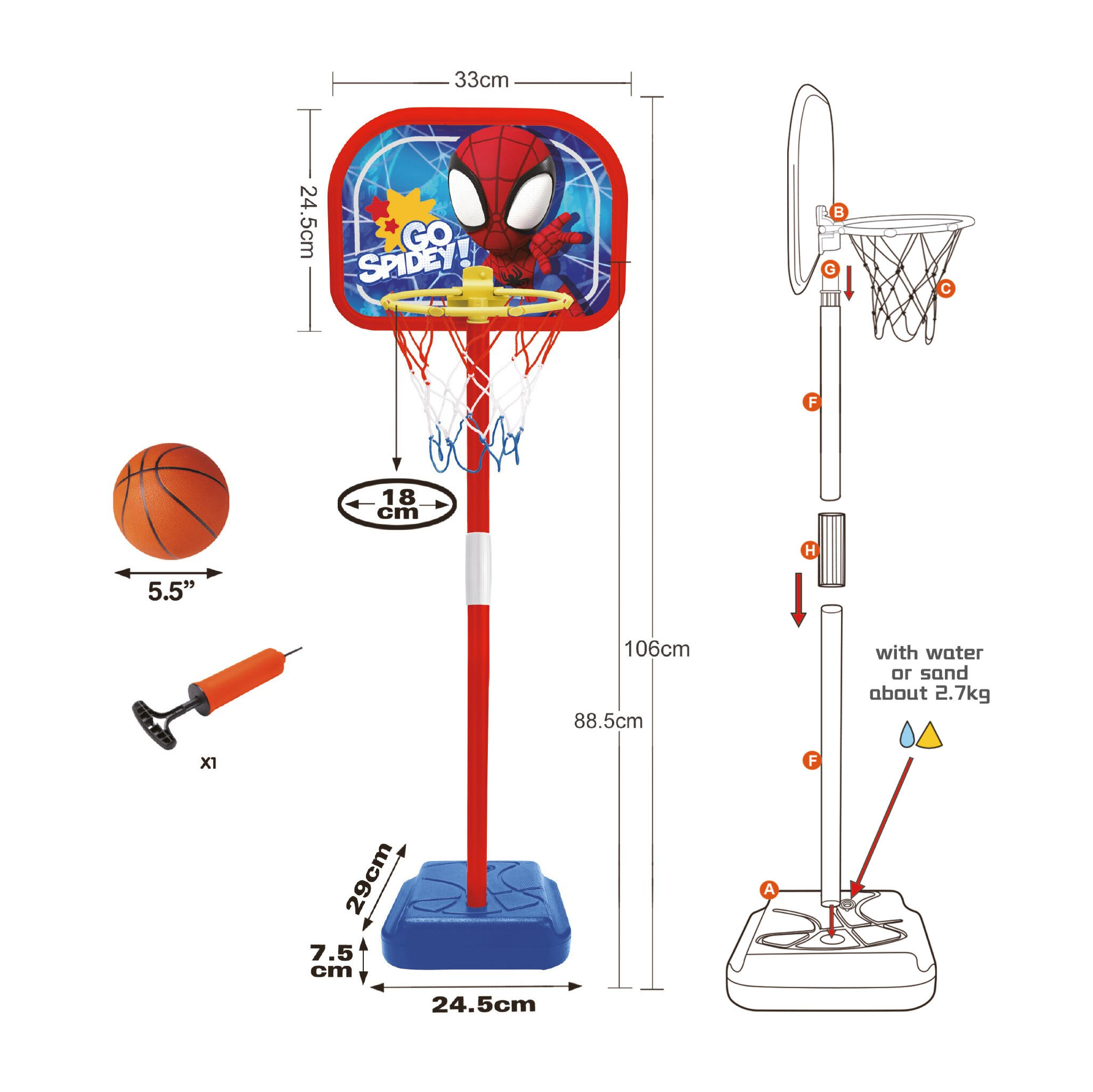 Conjunto Baloncesto Cesta y Balón Spidey 3/4