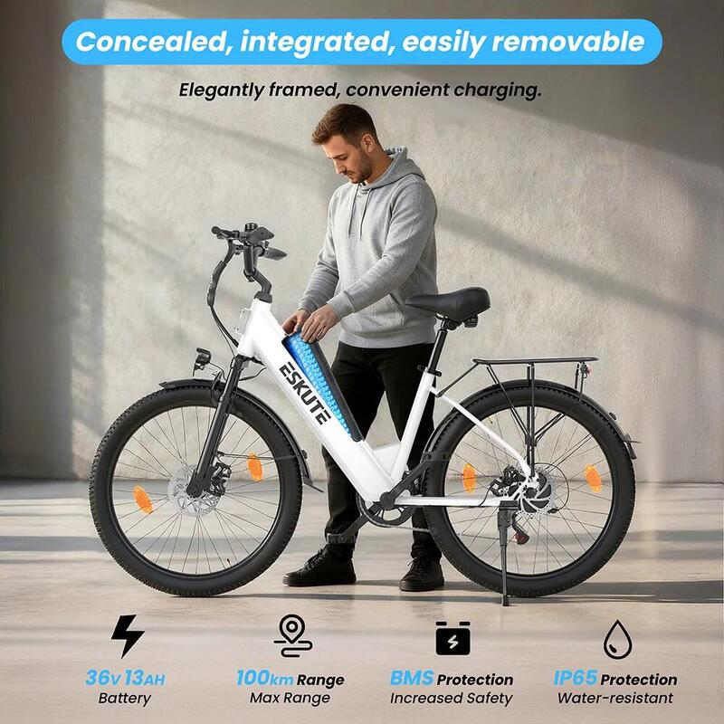 Bicicletă electrică ESKUTE C100 Plus 26" pentru navetiști, baterie 36V 13Ah