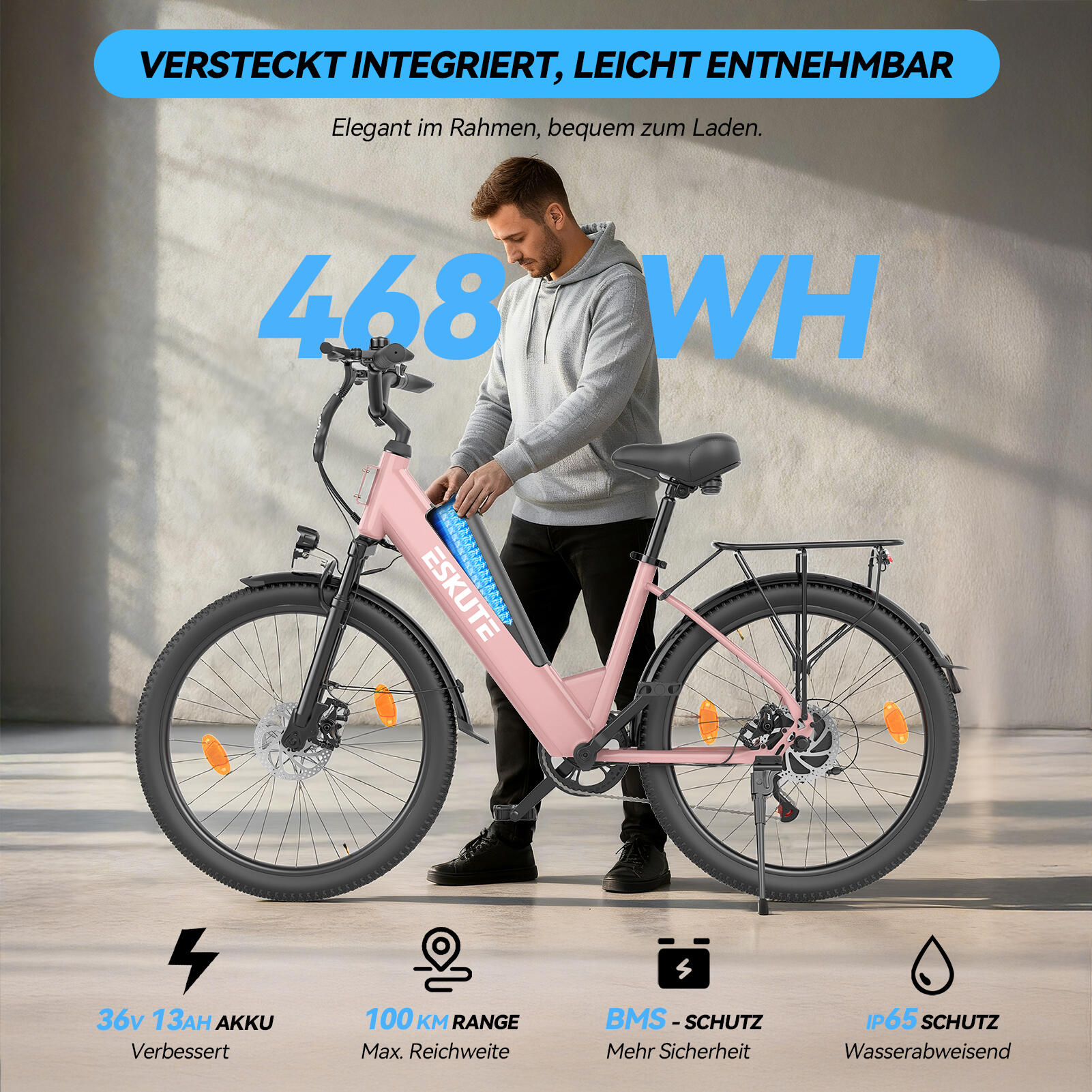 Bicicletta elettrica ESKUTE C100 Plus 26", motore da 250W, batteria da 36V 13Ah 3/7
