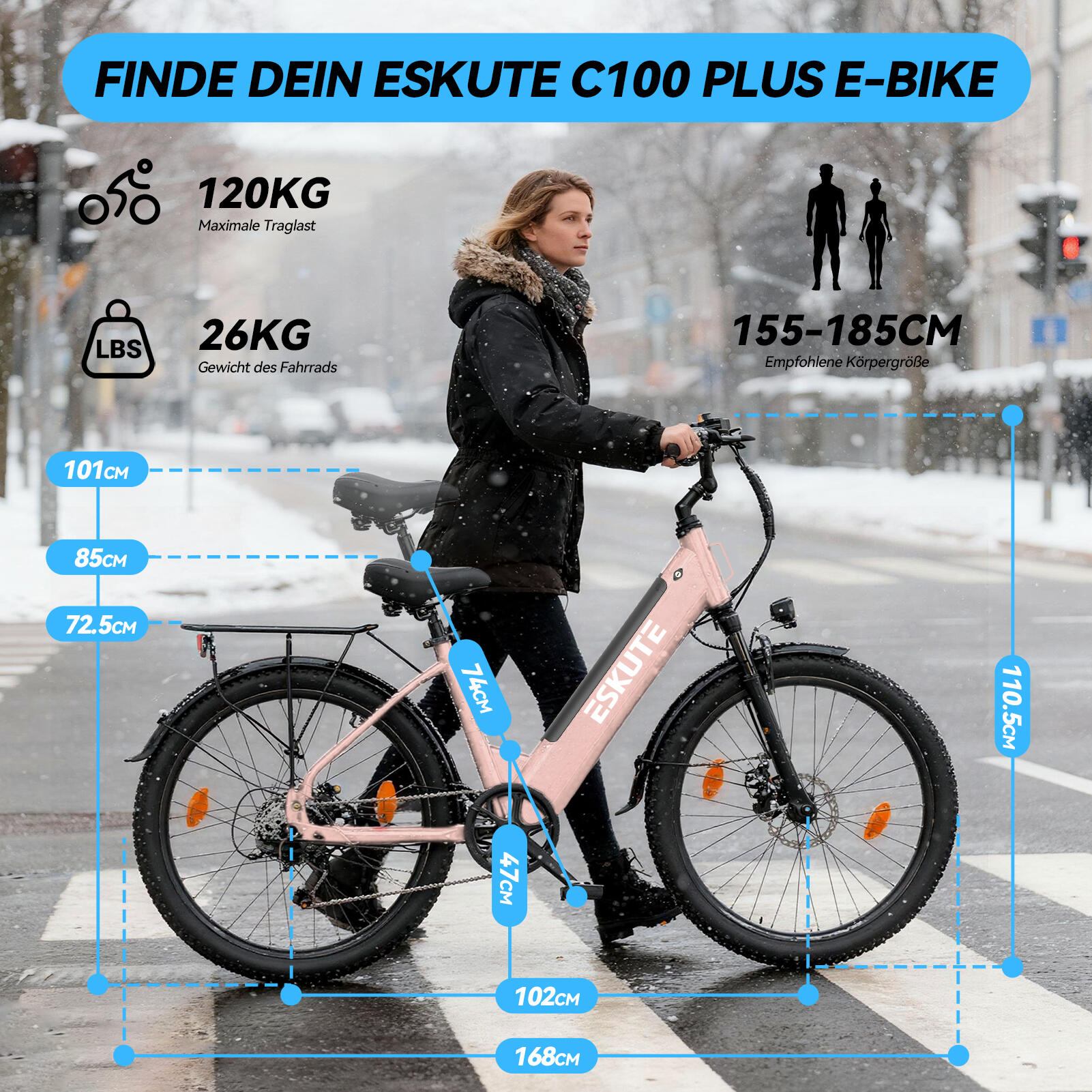 Bicicletta elettrica ESKUTE C100 Plus 26", motore da 250W, batteria da 36V 13Ah 7/7