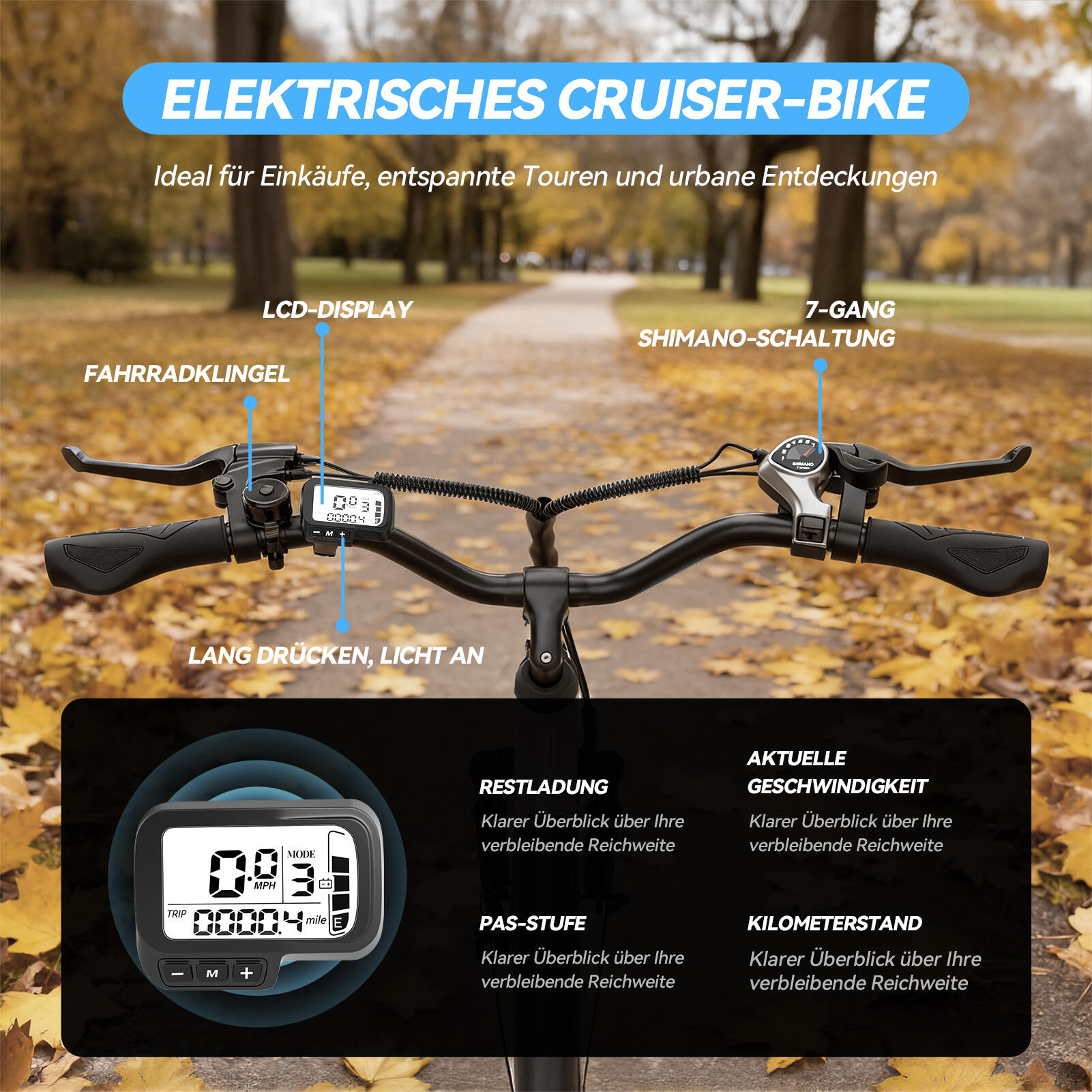 Bicicletta elettrica ESKUTE C100 Plus 26", motore da 250W, batteria da 36V 13Ah 6/7