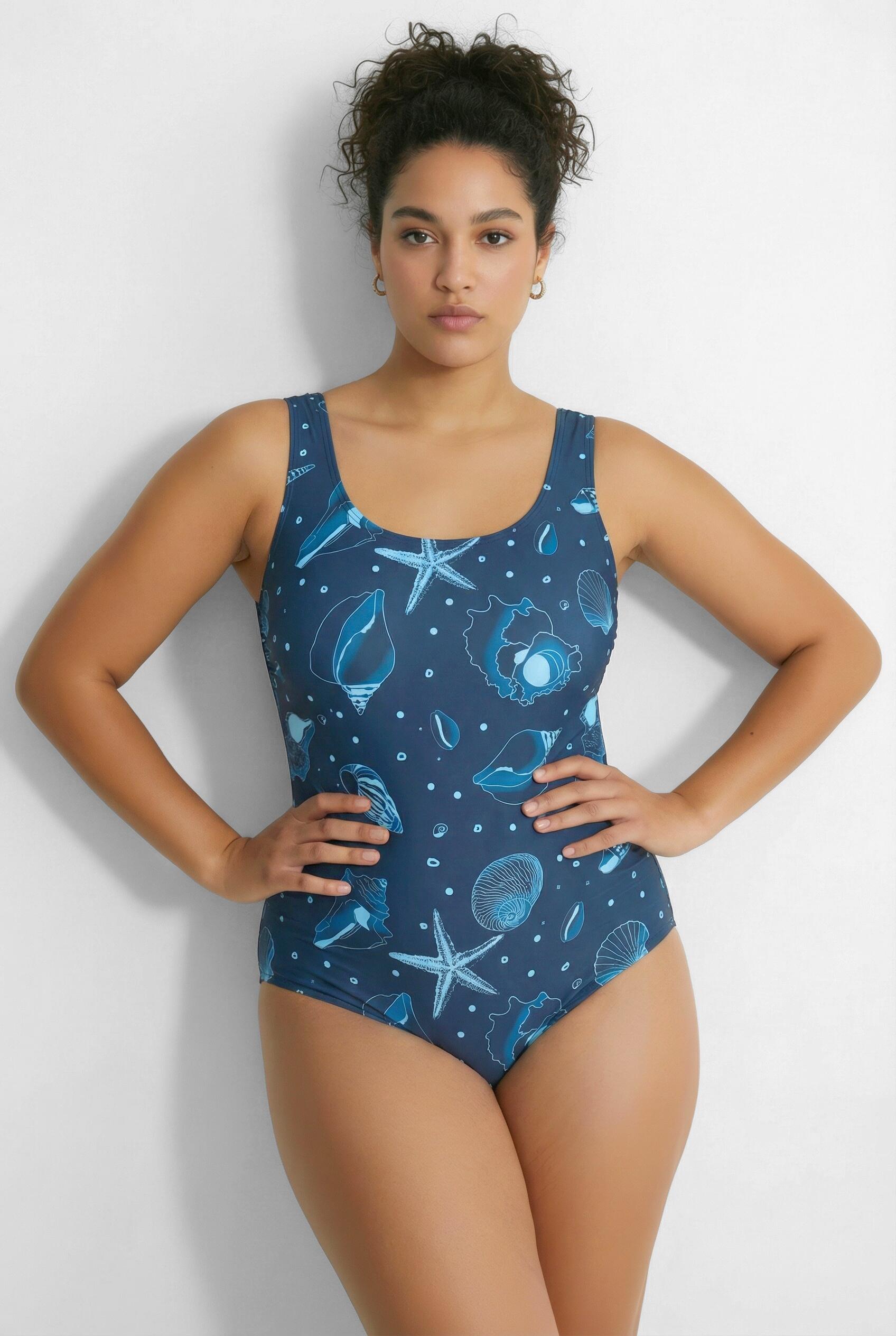 Femme Maillot de bain motif coquillages sans bonnets souples décolleté rond 3/7