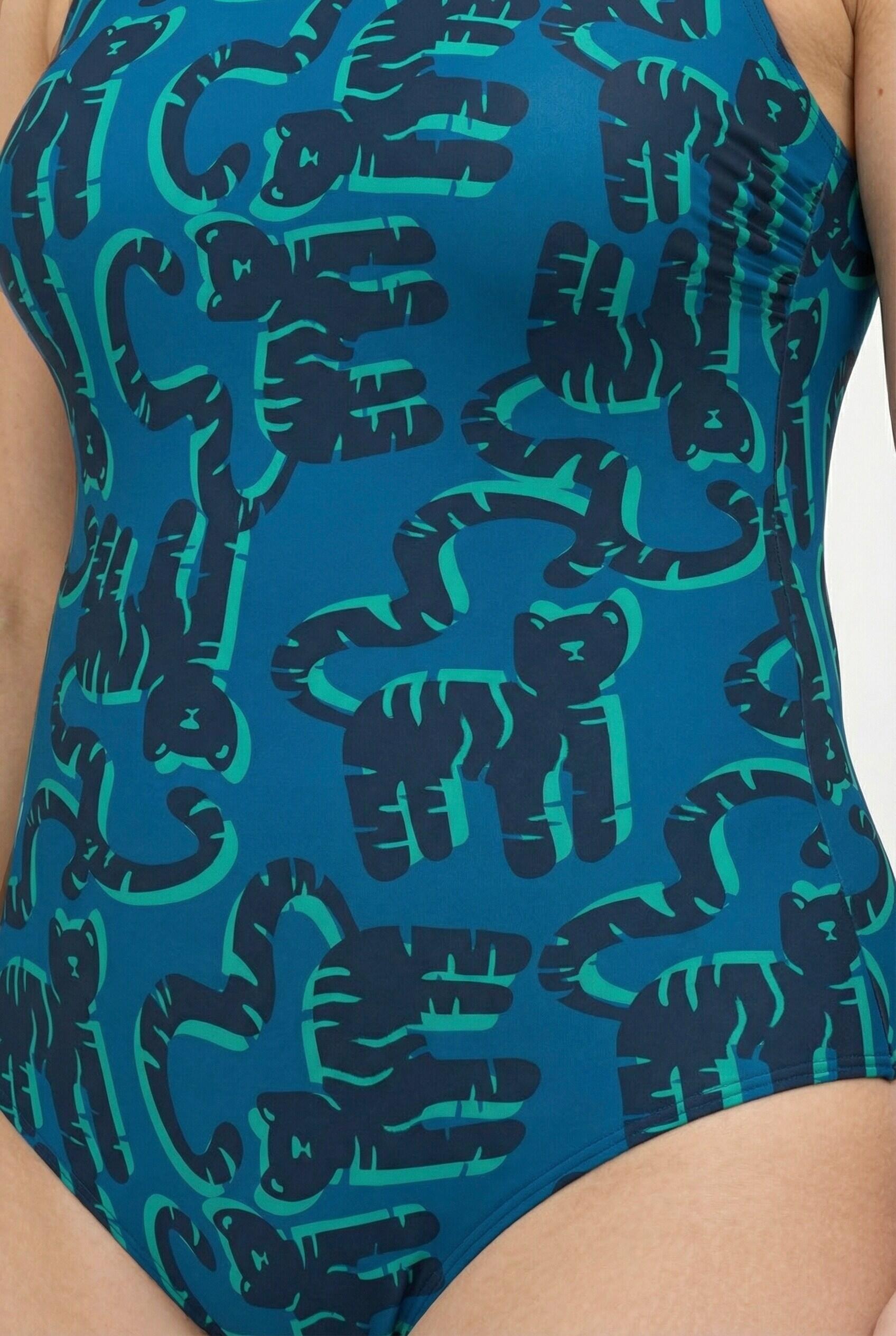 Femme Maillot de bain motif chats sans bonnets souples décolleté rond 5/7