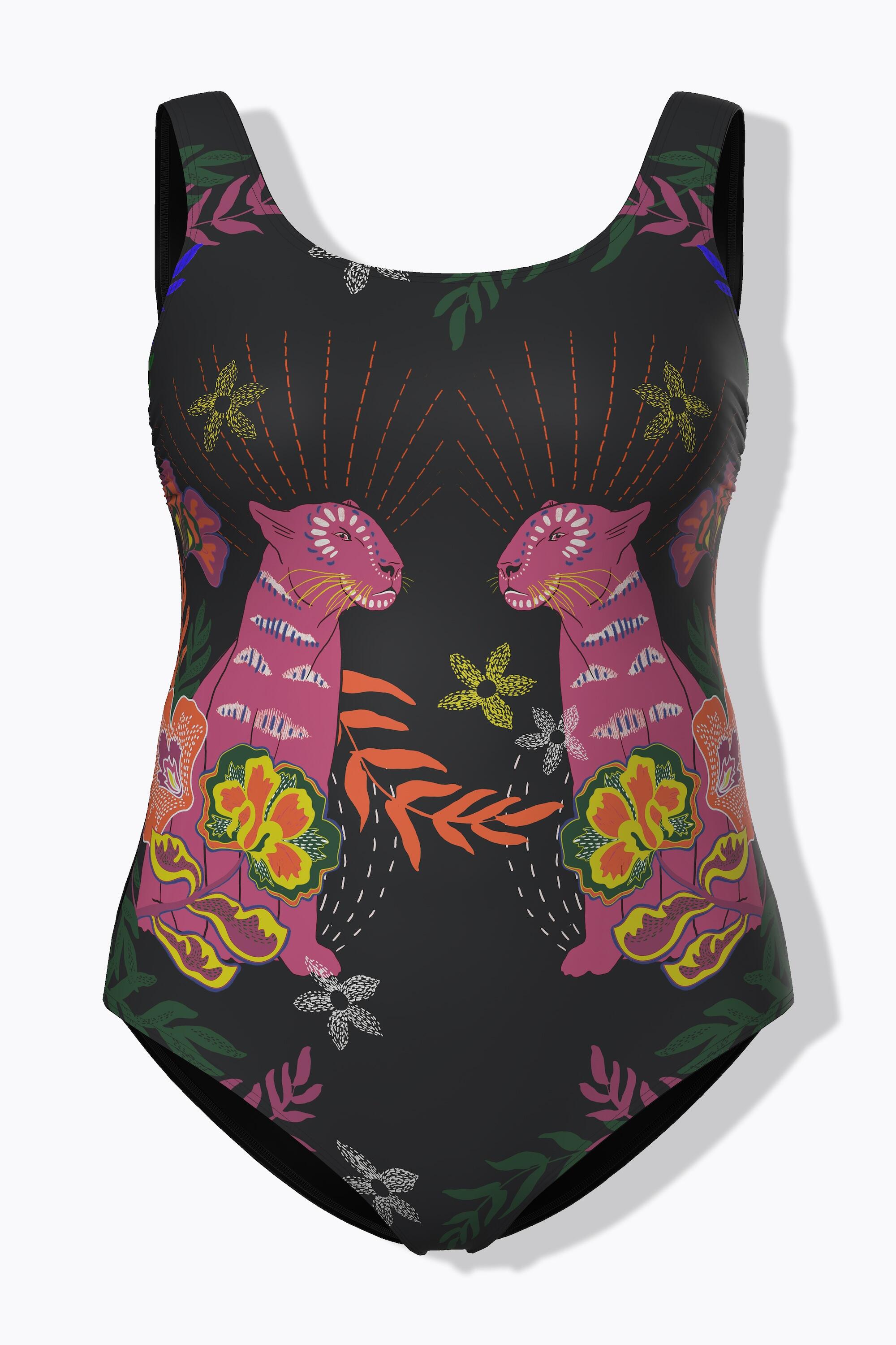 Femme Maillot de bain motif félins sans bonnets souples décolleté rond 6/7