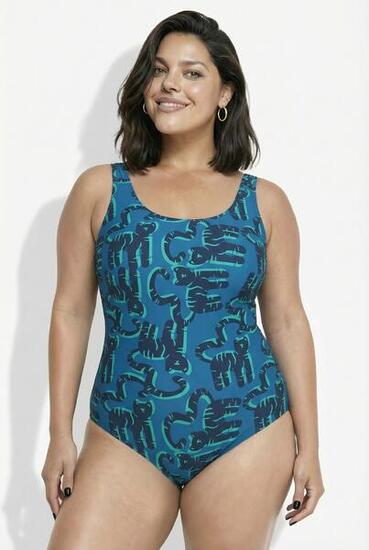 Femme Maillot de bain motif chats sans bonnets souples décolleté rond