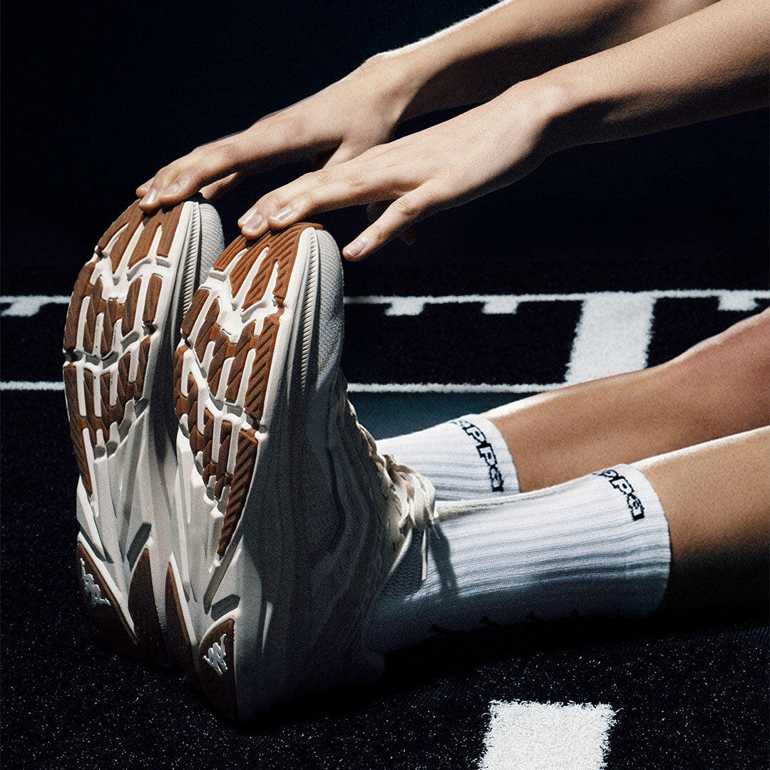 Sneakers da uomo donna in poliestere beige da running 6/7