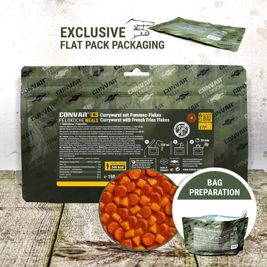 CONVAR™ Feldküche Curry Wurst mit Pommes Flakes (150g)