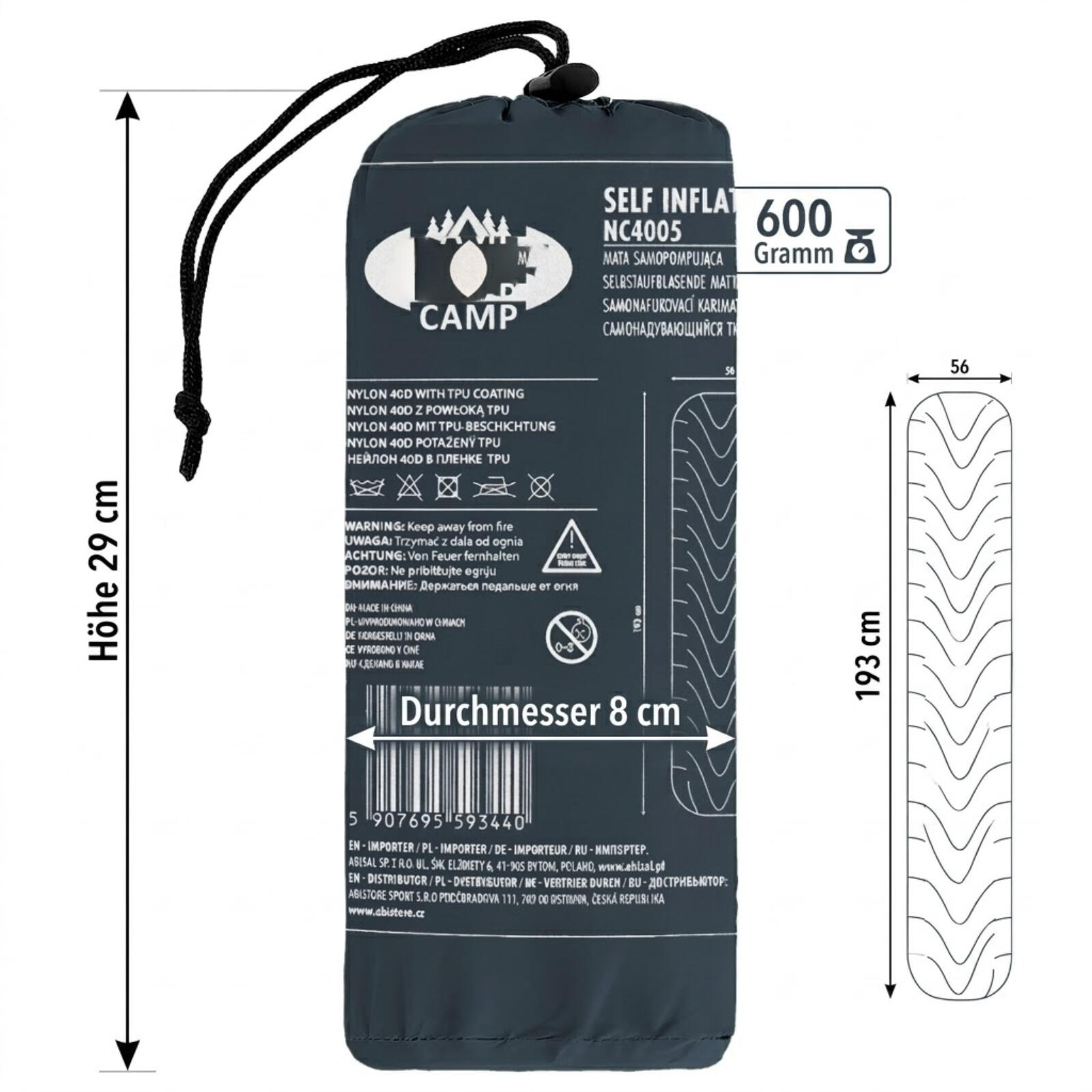 Isomatte Luftmatratze 193 cm x 56 cm Ultraleicht 600g Trekking Backpacking Antra 4/7