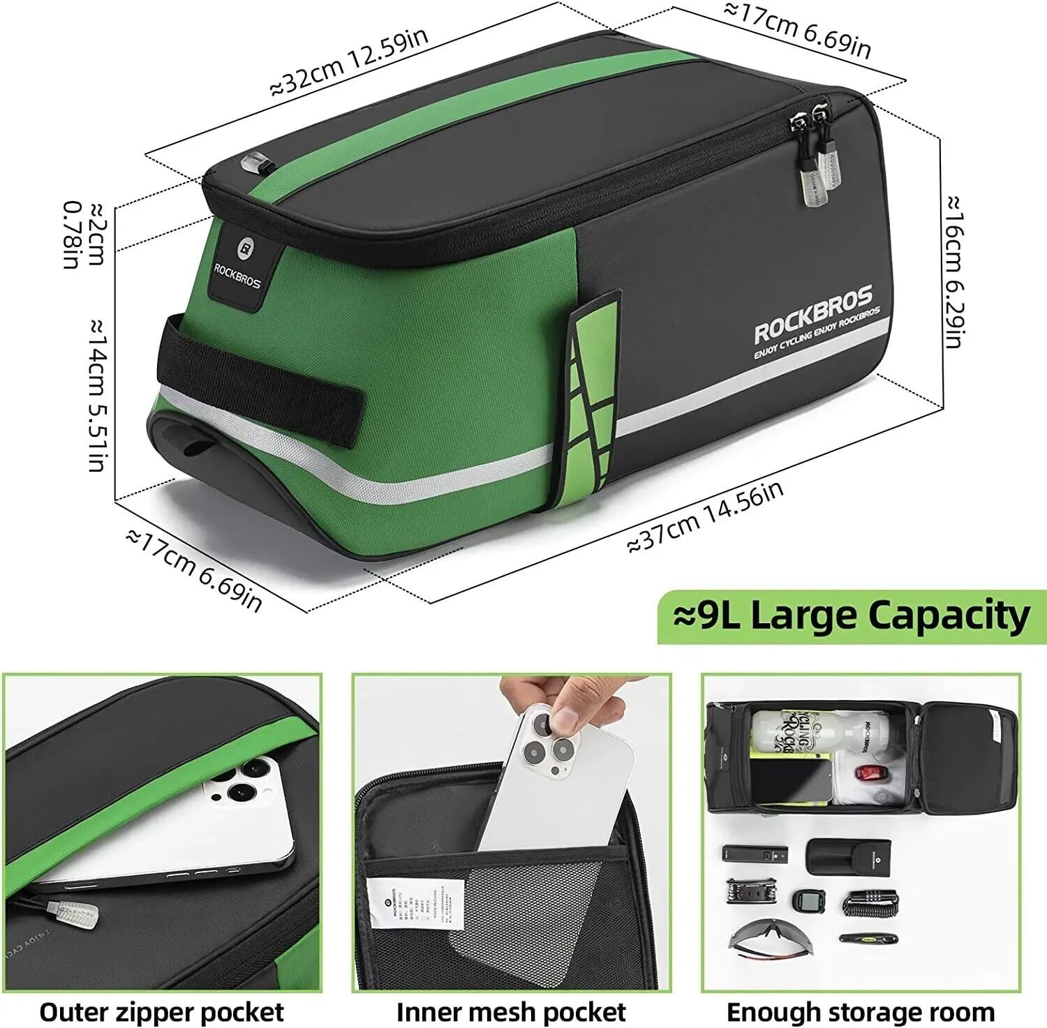 Sacoche de porte-bagages multifonction 9L avec housse de pluie 2/7