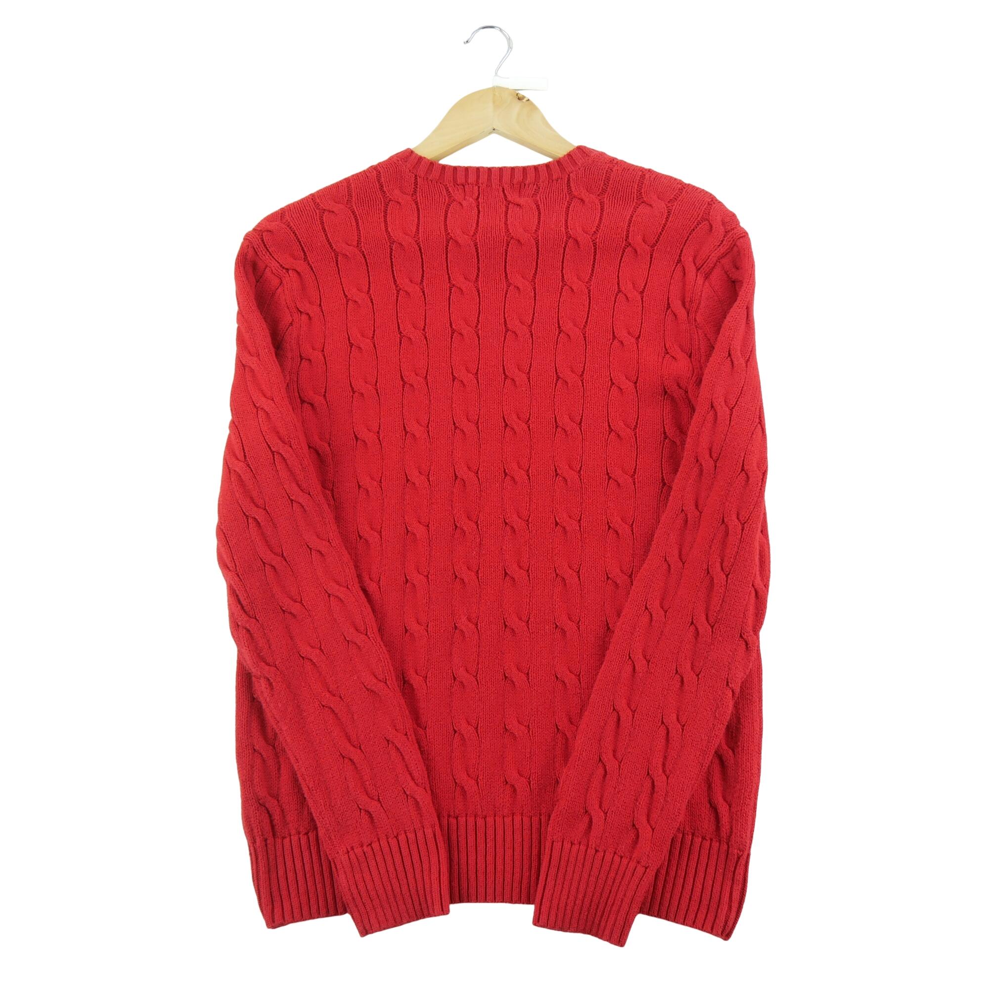 Men's Cable Knit Twisted Red Sweater 2/6