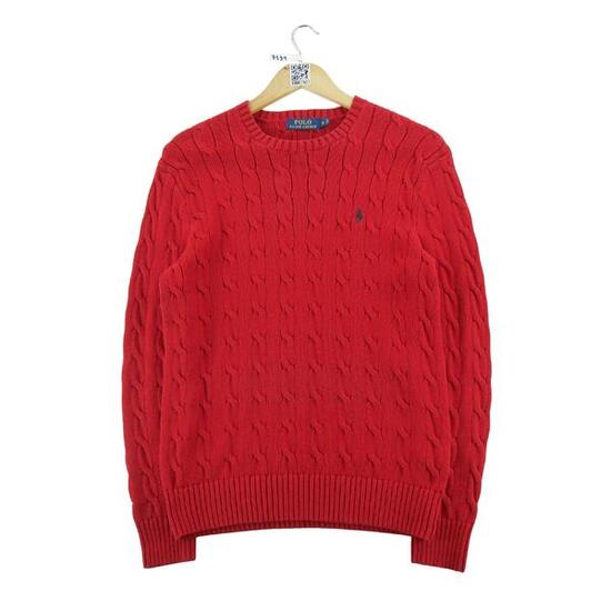 Seconda Mano - Maglione rosso intrecciato da uomo a trecce - Stato eccellente