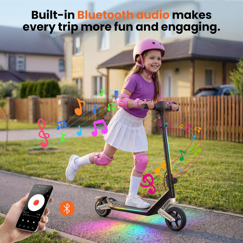 Trotinetă electrică pentru copii iScooter K6 cu difuzor Bluetooth, 21,6 V 2,6 Ah