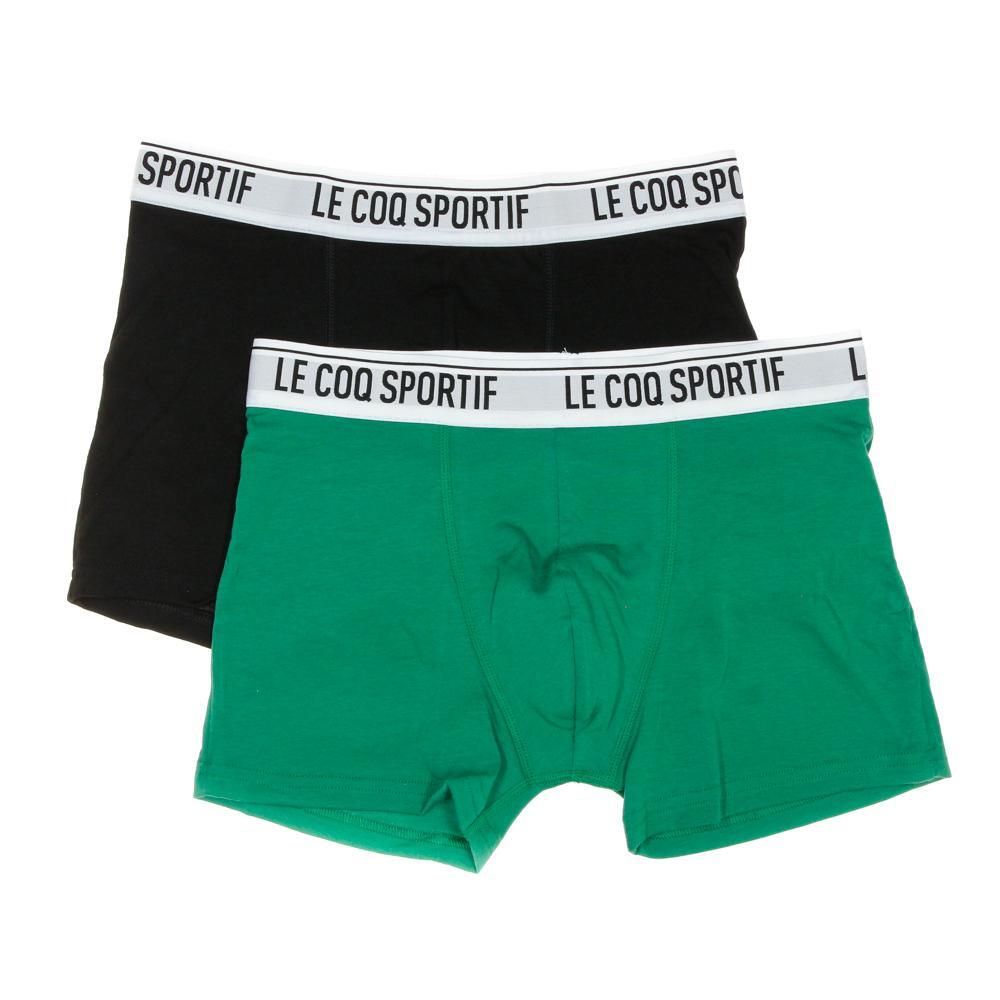 Men's Le Coq Sportif Camuset Sport Boxer Shorts - Green/Black (2 Pack)