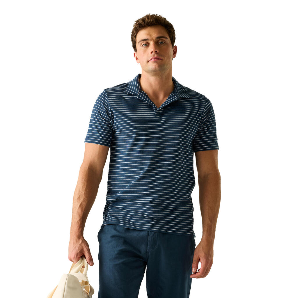 Mens Hadvo Stripe Polo Shirt (Moonlight Denim/White)