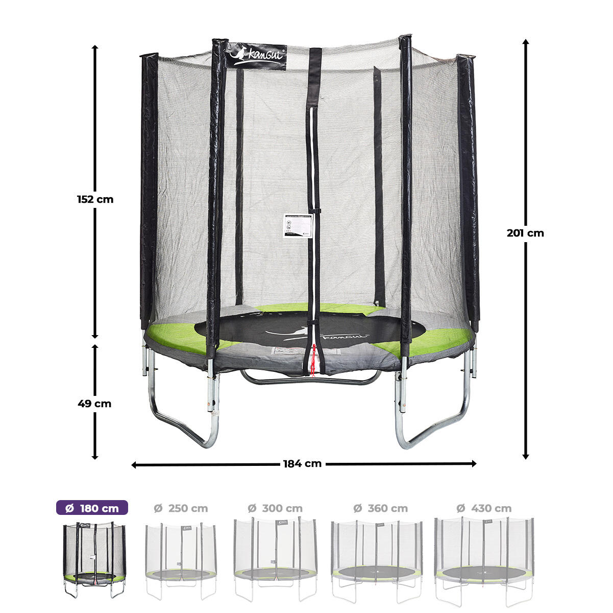 Trampoline RALLI Ø 183 filet sécurité jardin vert gris – Garantie 5 ans 3/7