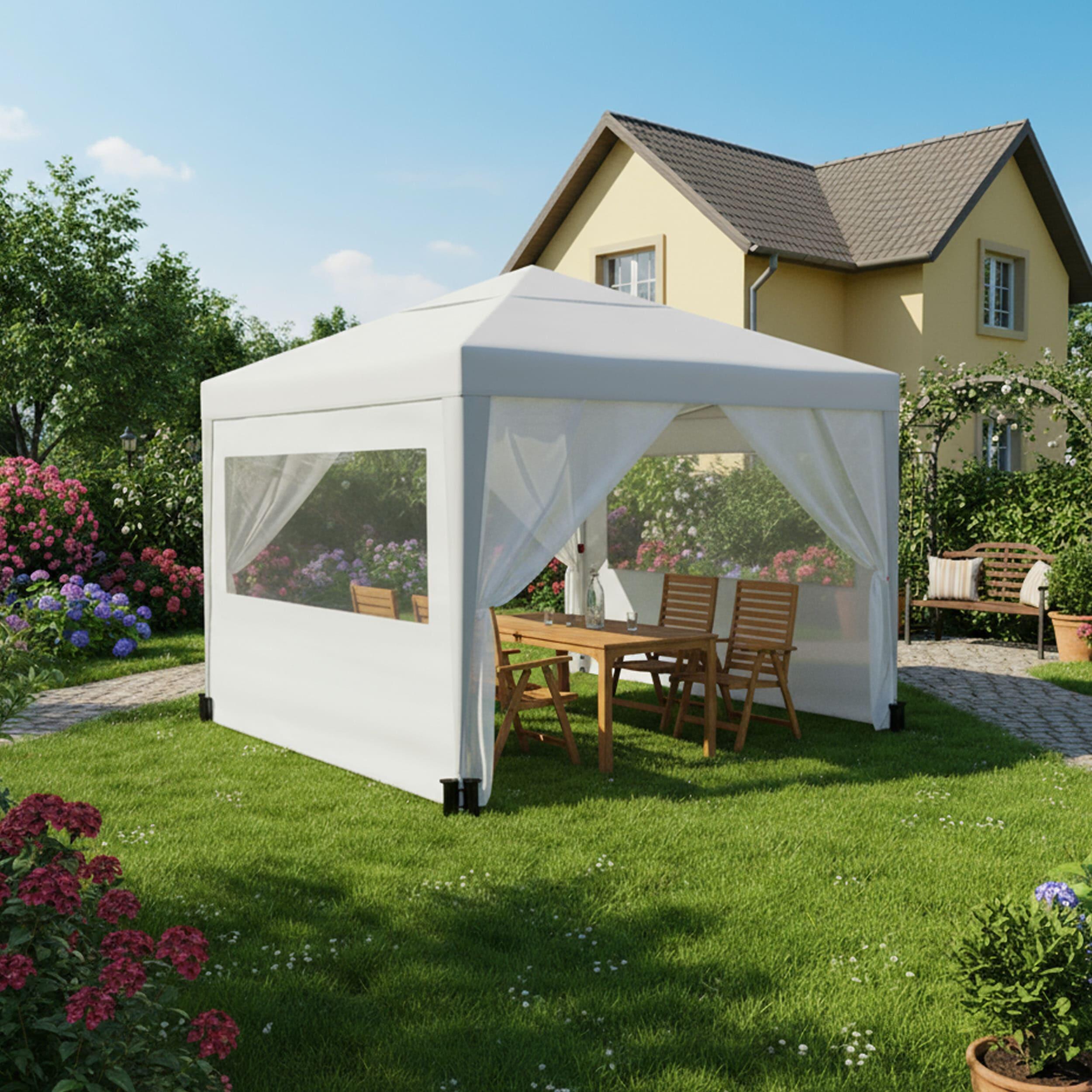 Tente pliante 3x3m blanche UPF50+ pour 10 personnes avec 4 parois et sac 3/7