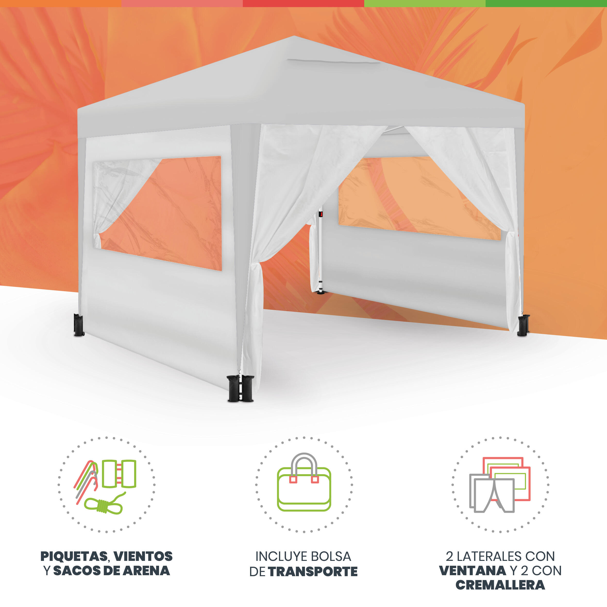Tente pliante 3x3m blanche UPF50+ pour 10 personnes avec 4 parois et sac 2/7
