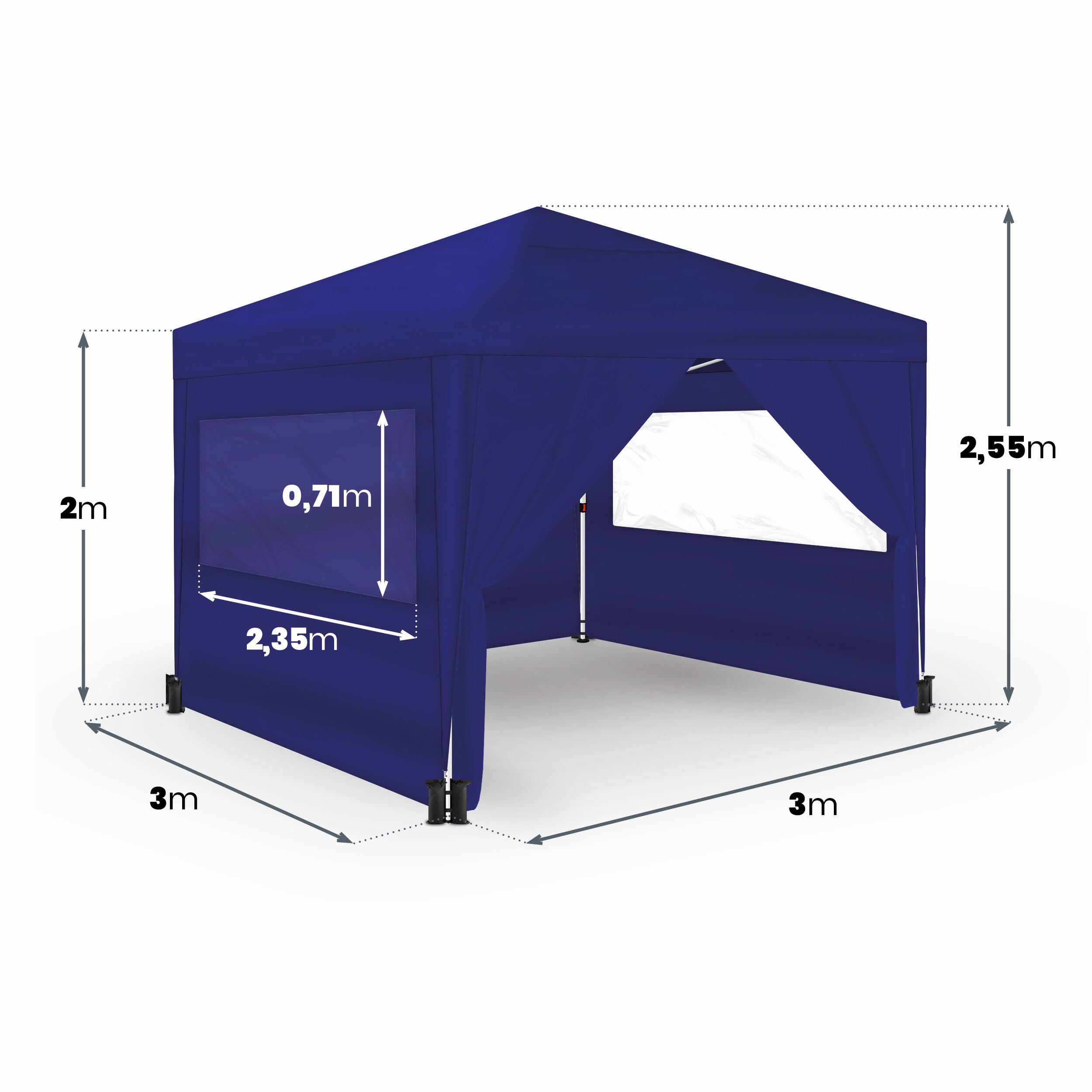 Tente pliante 3x3m bleue UPF50+ pour 10 personnes avec 4 parois et sac 5/7