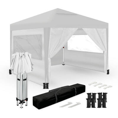 Gazebo Pieghevole 3x3m Grigio UPF50+ per 10 Persone con 4 Pareti e Borsa