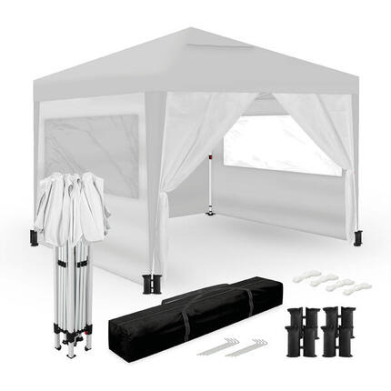 Faltpavillon Zelt 3x3 m Weiß UPF50+ für 10 Personen mit 4 Wänden und Tasche