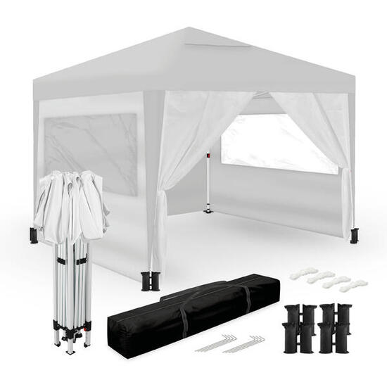 Faltpavillon Zelt 3x3 m Weiß UPF50+ für 10 Personen mit 4 Wänden und Tasche