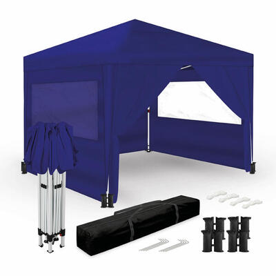 Gazebo Pieghevole 3x3m Grigio UPF50+ per 10 Persone con 4 Pareti e Borsa