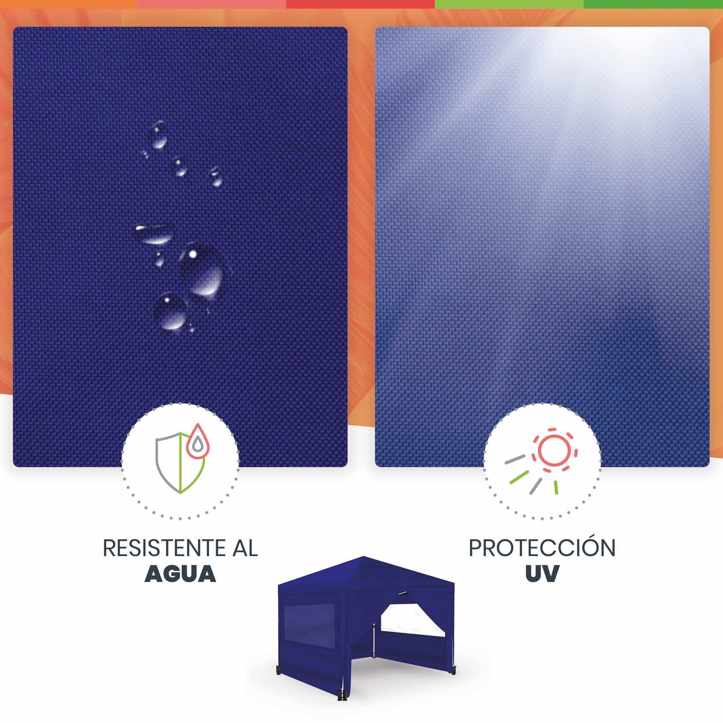 Tente pliante 3x3m bleue UPF50+ pour 10 personnes avec 4 parois et sac 4/7