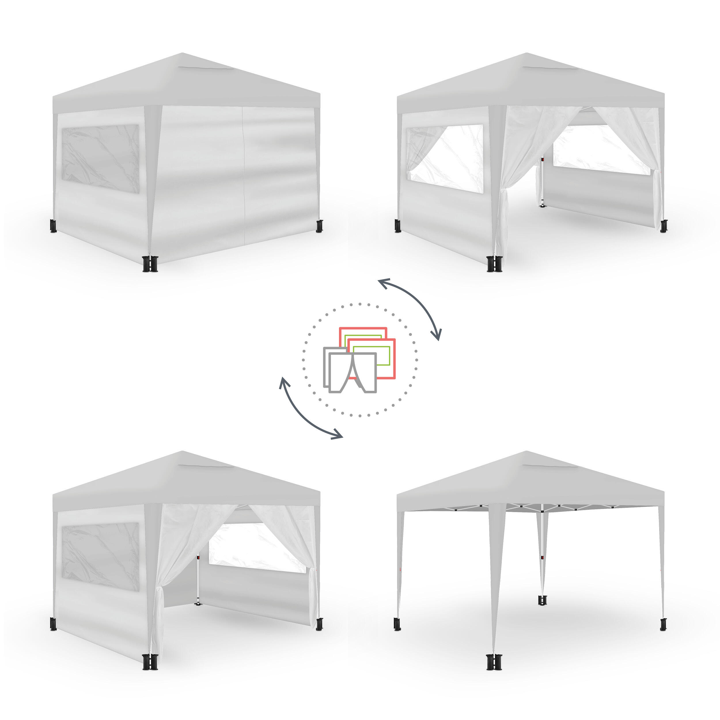 Tente pliante 3x3m blanche UPF50+ pour 10 personnes avec 4 parois et sac 6/7