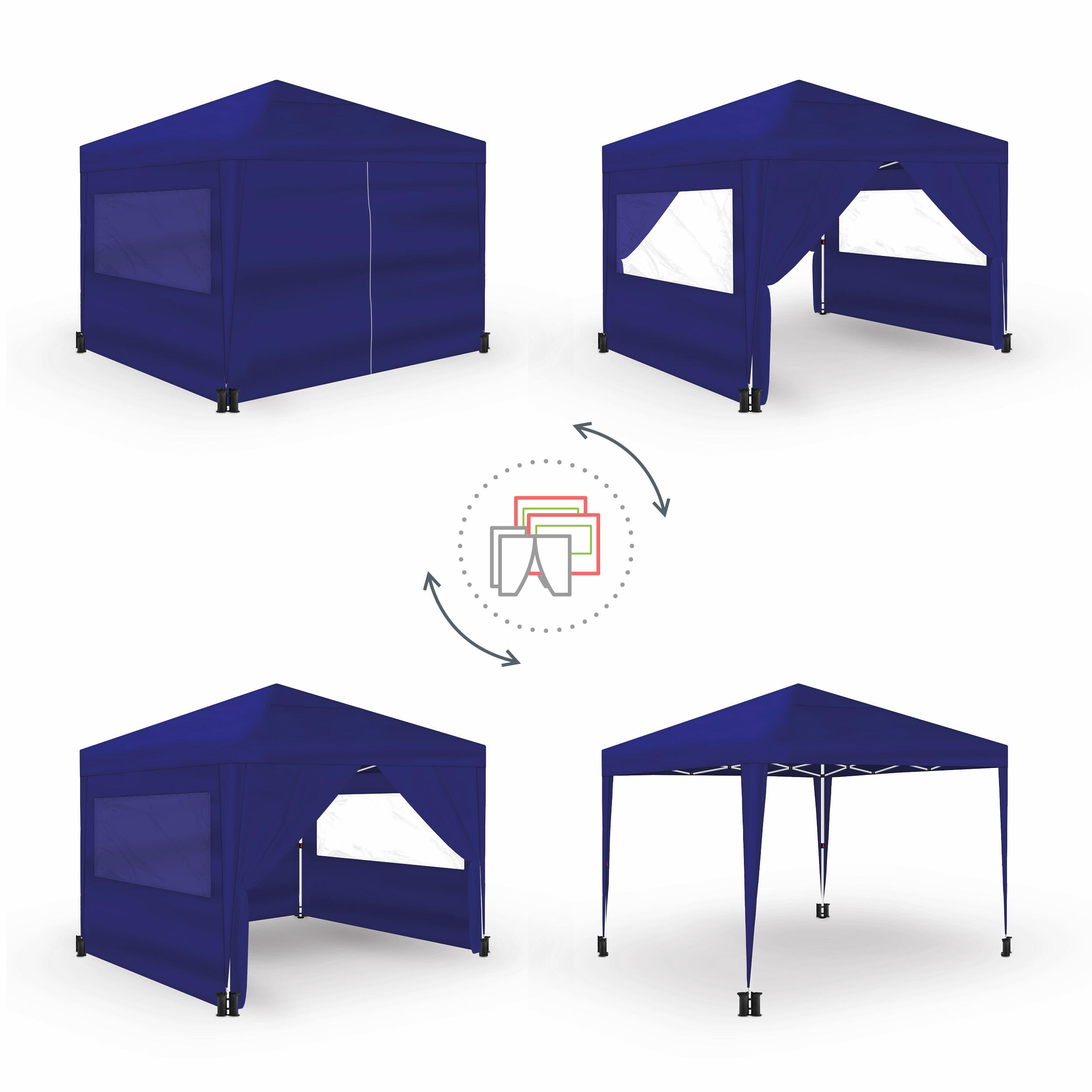 Tente pliante 3x3m bleue UPF50+ pour 10 personnes avec 4 parois et sac 6/7