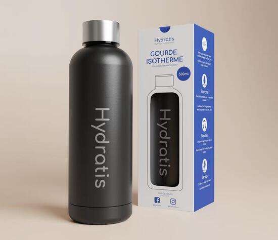Gourde isotherme noire de 500ml : 24h chaud, 48h au frais