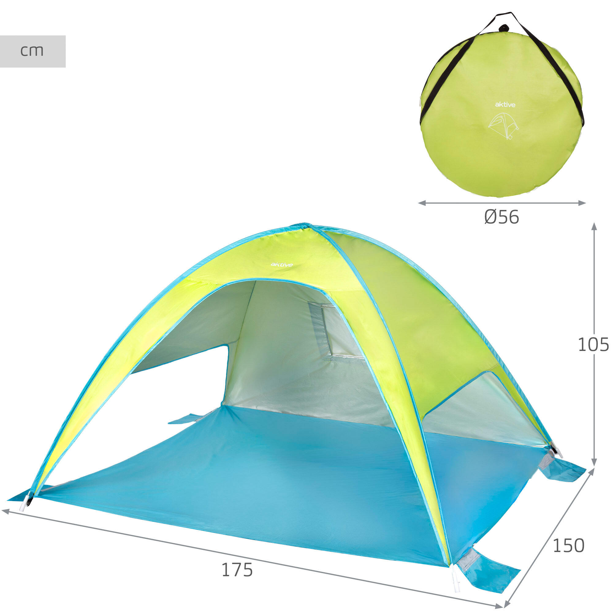 Aktive Tenda de praia dobrável, verde e azul, 175x150x105 cm 4/7