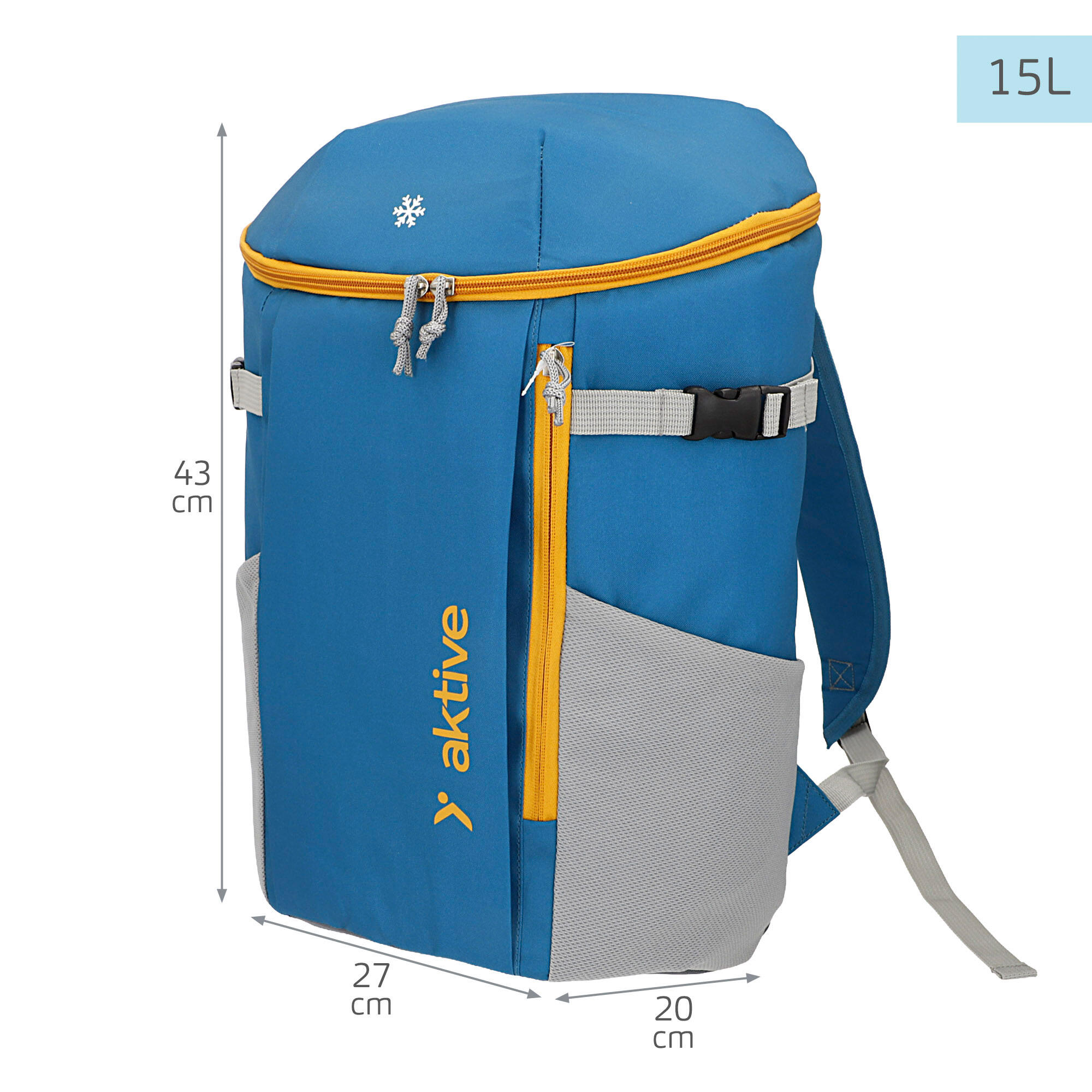 Zaino termico da 15 litri, 27x20x43 cm, con tasche laterali 4/7